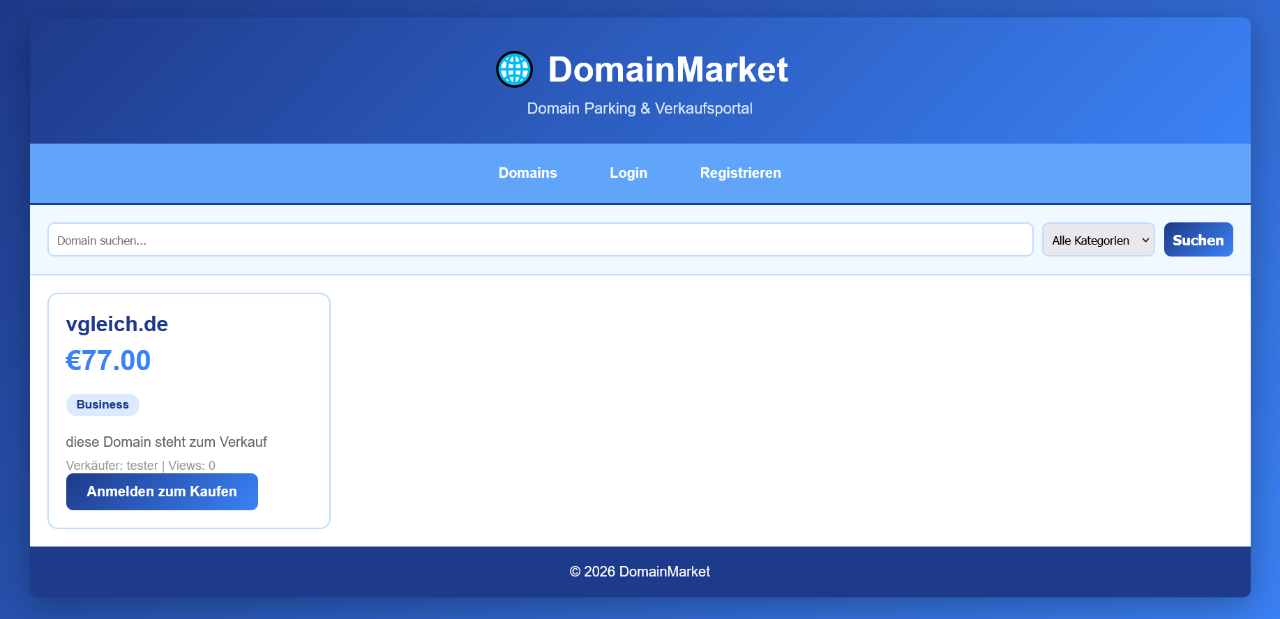 Domain Parking & Verkaufsportal