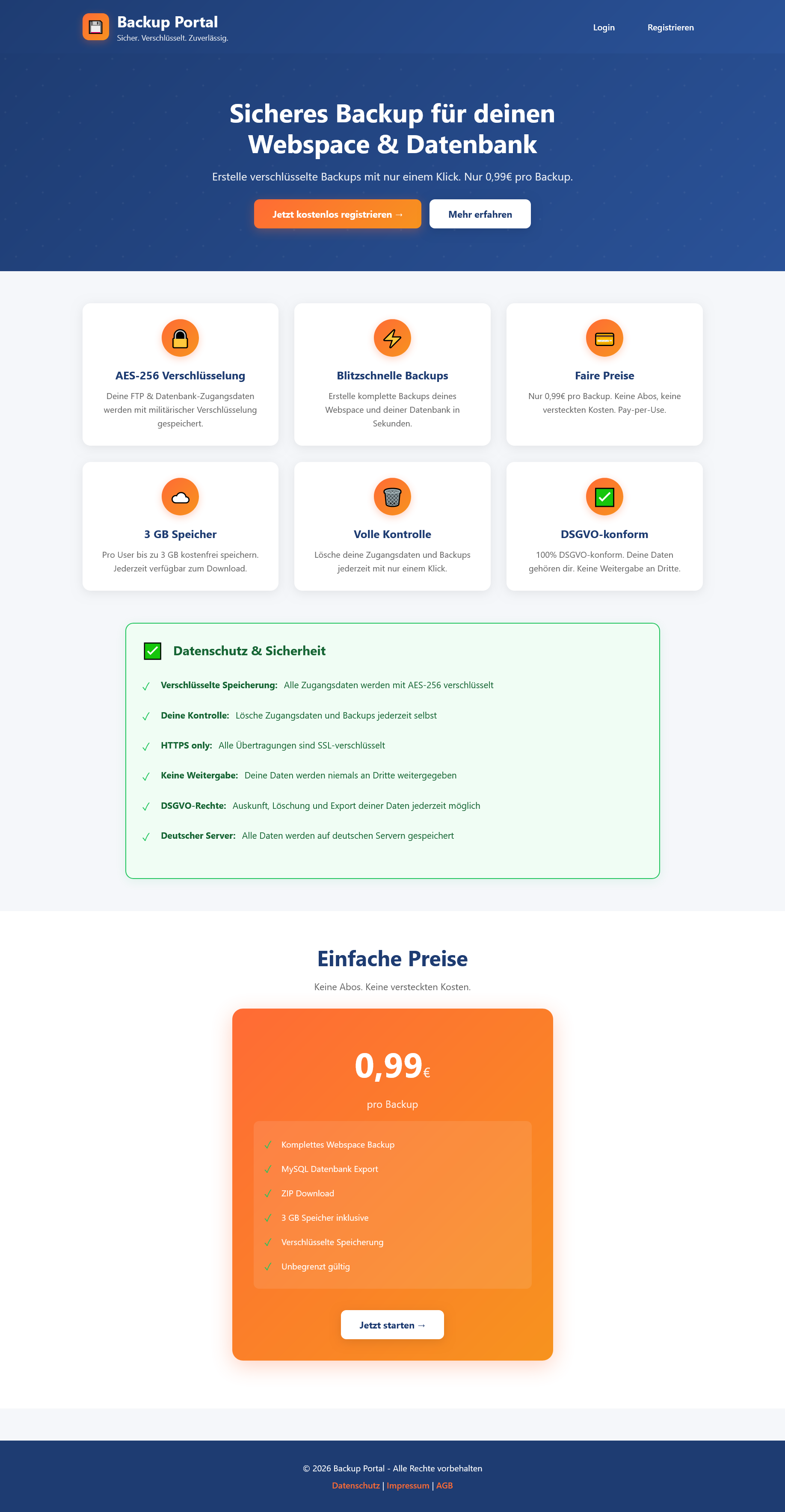 Einzigartiges Backup as a Service System mit 2FA & E-Mail
